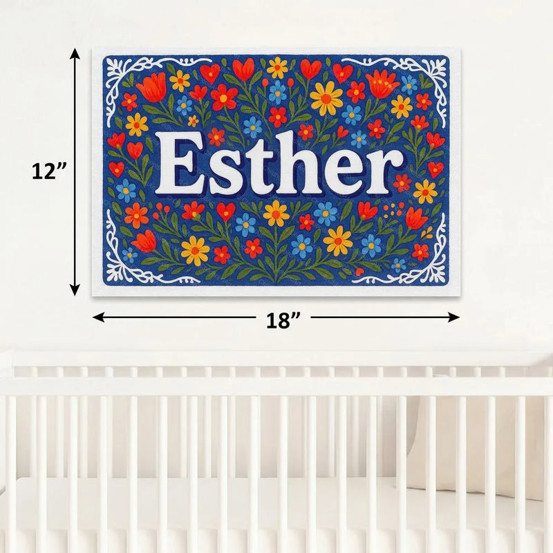 Esther Name Art - Floral Farmhouse personalized wall print for kids