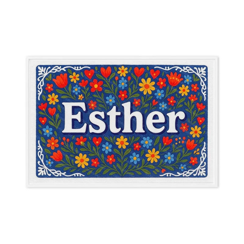 Esther Name Art - Floral Farmhouse personalized wall print for kids