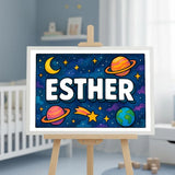 Esther Name Art - Space Explorers personalized wall print for kids