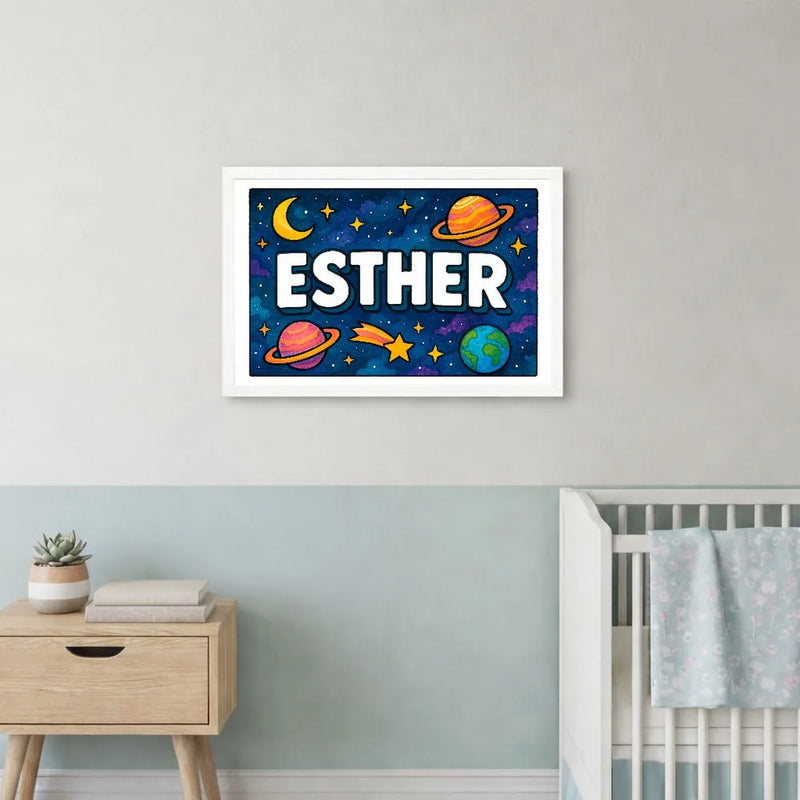 Esther Name Art - Space Explorers personalized wall print for kids