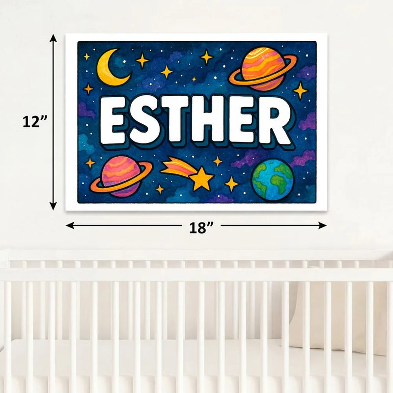 Esther Name Art - Space Explorers personalized wall print for kids