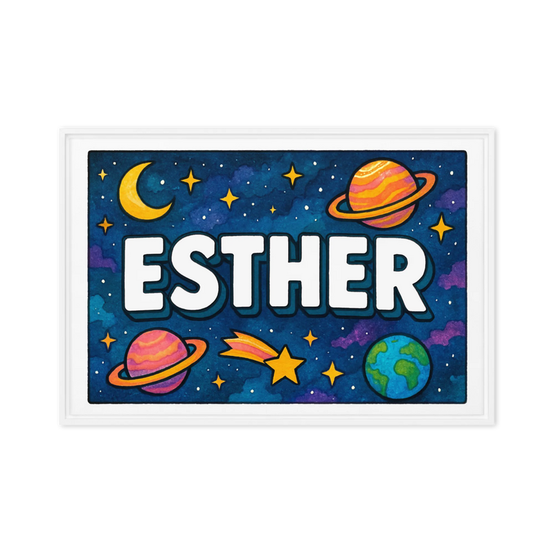 Esther Name Art - Space Explorers personalized wall print for kids