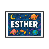 Esther Name Art - Space Explorers personalized wall print for kids