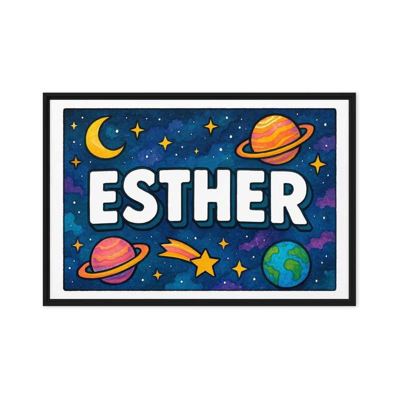 Esther Name Art - Space Explorers personalized wall print for kids