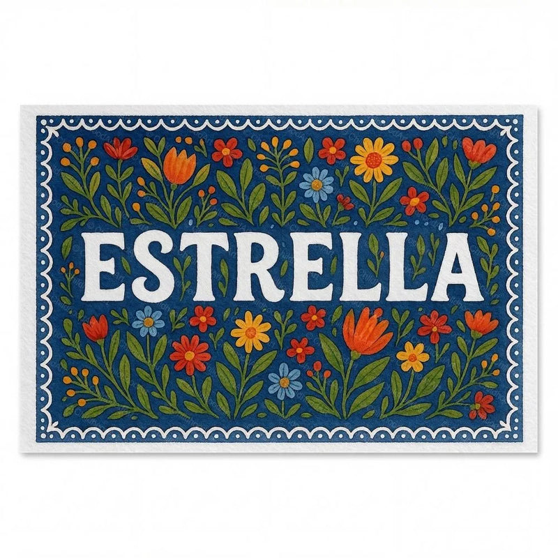 Estrella Name Art - Floral Farmhouse personalized wall print for kids