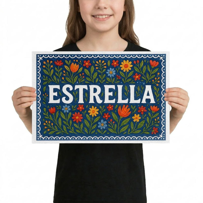 Estrella Name Art - Floral Farmhouse personalized wall print for kids