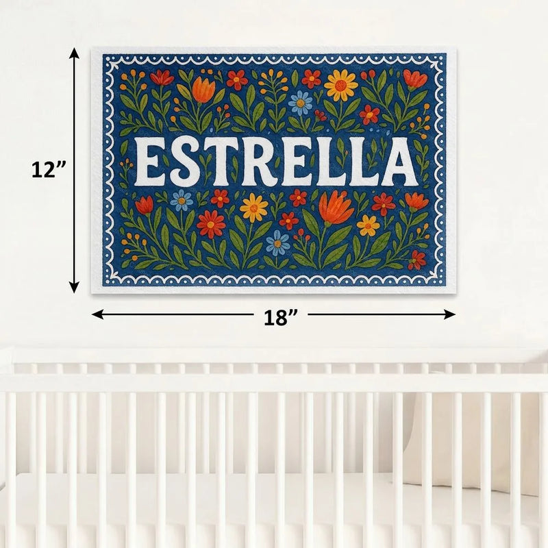Estrella Name Art - Floral Farmhouse personalized wall print for kids