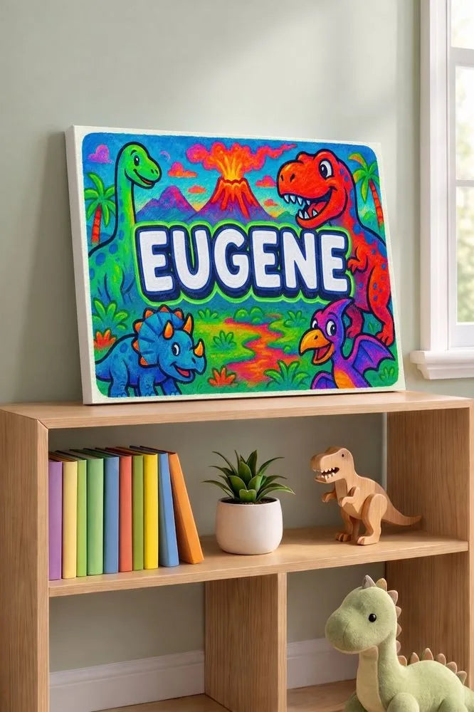 Gene Name Art - Dinosaur Adventure personalized wall print for kids