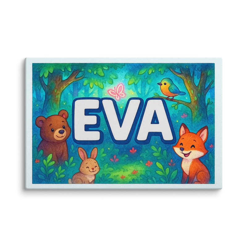 Eva Name Art - Forest Friends personalized wall print for kids