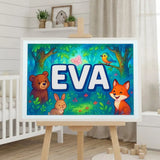 Eva Name Art - Forest Friends personalized wall print for kids