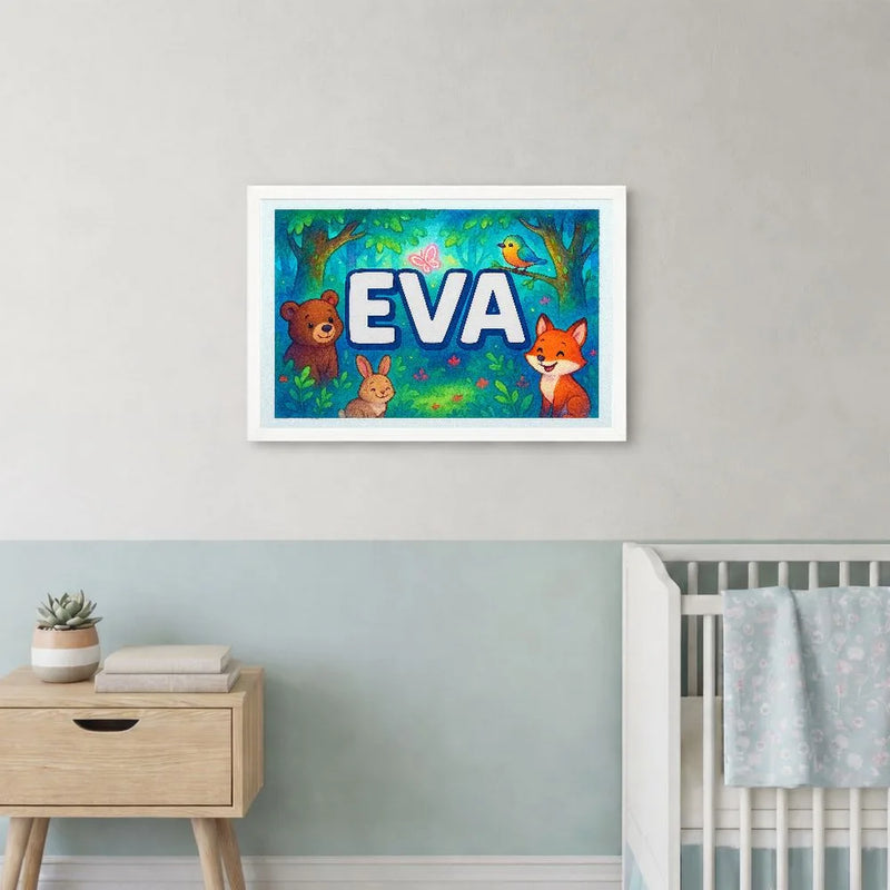 Eva Name Art - Forest Friends personalized wall print for kids