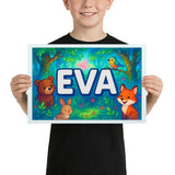 Eva Name Art - Forest Friends personalized wall print for kids