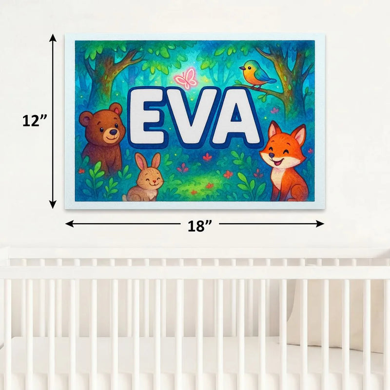 Eva Name Art - Forest Friends personalized wall print for kids