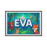 Eva Name Art - Forest Friends personalized wall print for kids