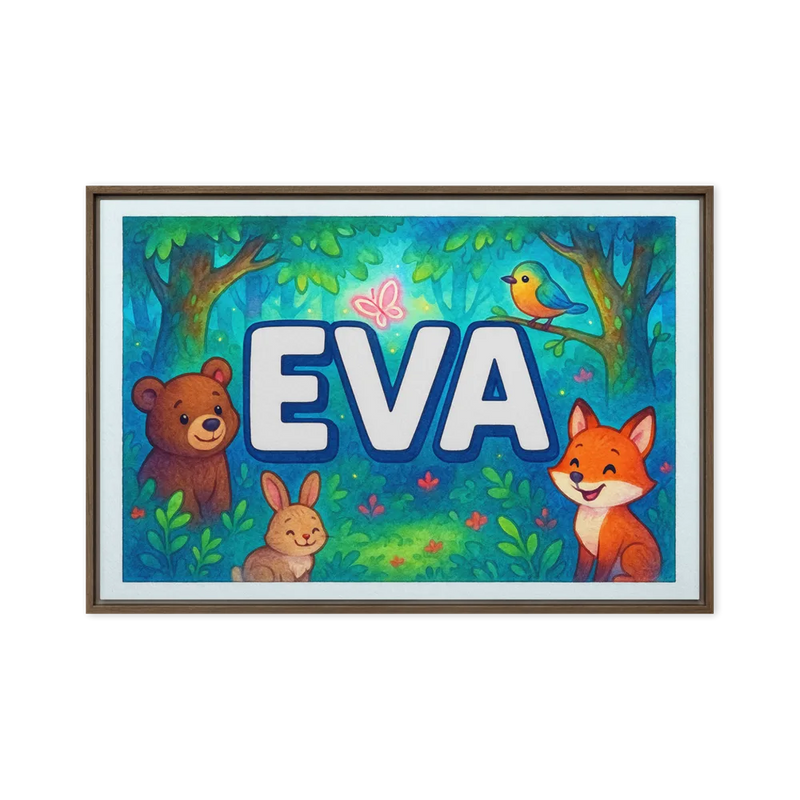 Eva Name Art - Forest Friends personalized wall print for kids