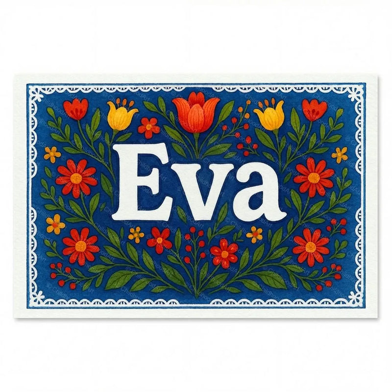 Eva Name Art - Floral Farmhouse personalized wall print for kids