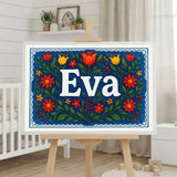 Eva Name Art - Floral Farmhouse personalized wall print for kids
