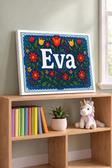 Eva Name Art - Floral Farmhouse personalized wall print for kids