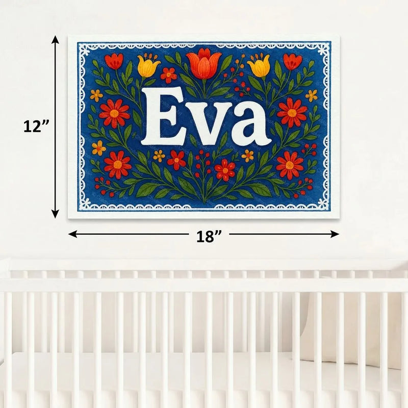 Eva Name Art - Floral Farmhouse personalized wall print for kids