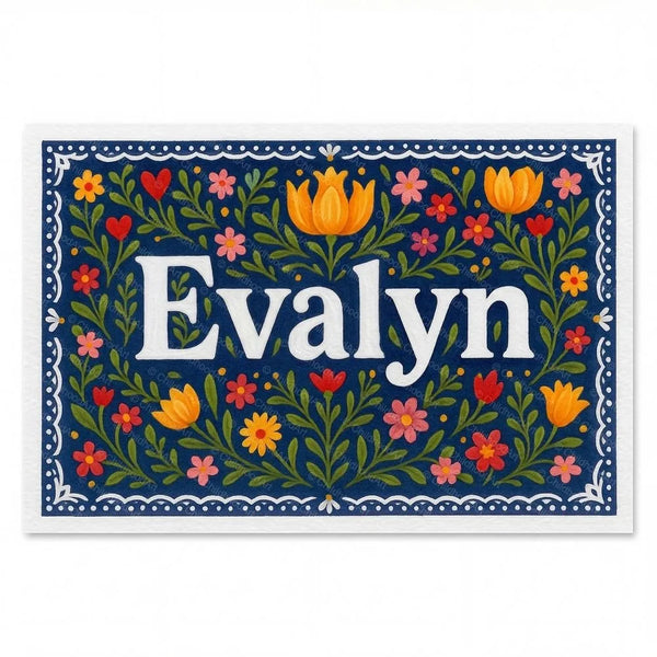Personalized Evalyn name art print in the Floral farmhouse style