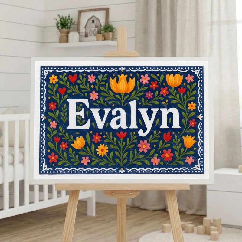 Evalyn Name Art - Floral Farmhouse personalized wall print for kids