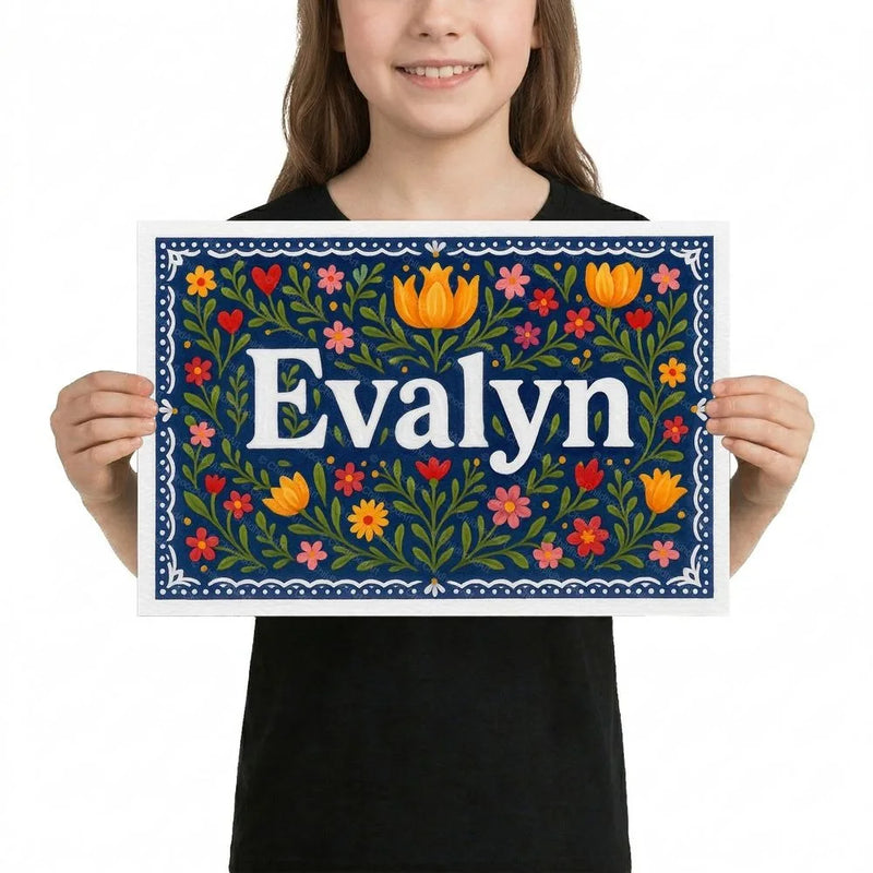 Evalyn Name Art - Floral Farmhouse personalized wall print for kids