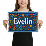 Evelin Name Art - Floral Farmhouse personalized wall print for kids