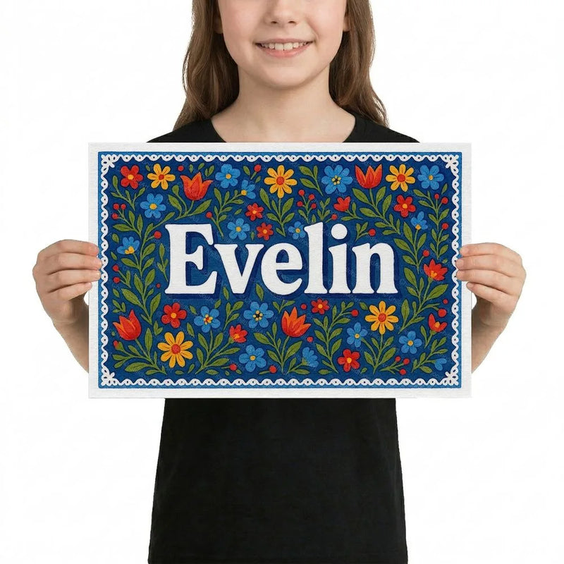 Evelin Name Art - Floral Farmhouse personalized wall print for kids