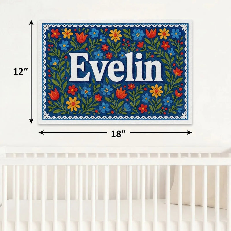 Evelin Name Art - Floral Farmhouse personalized wall print for kids