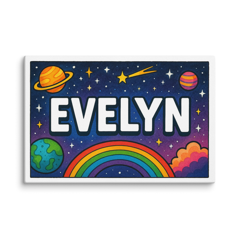 Evelyn Name Art - Space Explorers personalized wall print for kids