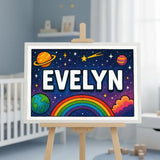 Evelyn Name Art - Space Explorers personalized wall print for kids