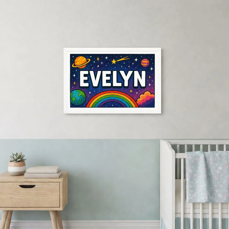 Evelyn Name Art - Space Explorers personalized wall print for kids