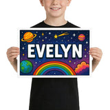 Evelyn Name Art - Space Explorers personalized wall print for kids