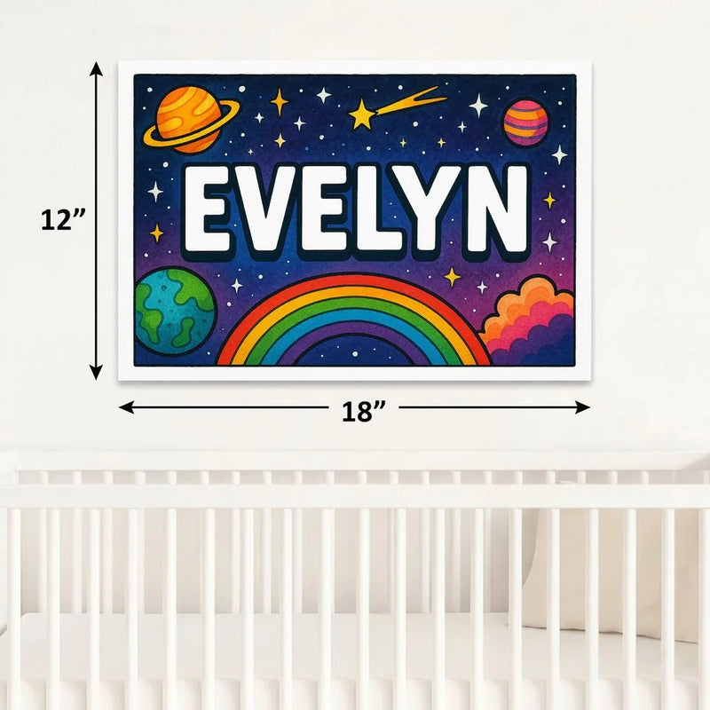 Evelyn Name Art - Space Explorers personalized wall print for kids