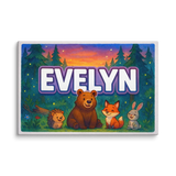 Evelyn Name Art - Forest Friends personalized wall print for kids