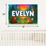 Calm personalized woodland name art for Evelyn