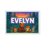 Evelyn Name Art - Forest Friends personalized wall print for kids