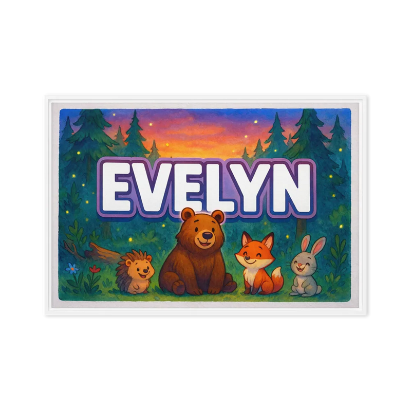 Evelyn Name Art - Forest Friends personalized wall print for kids
