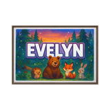 Evelyn Name Art - Forest Friends personalized wall print for kids