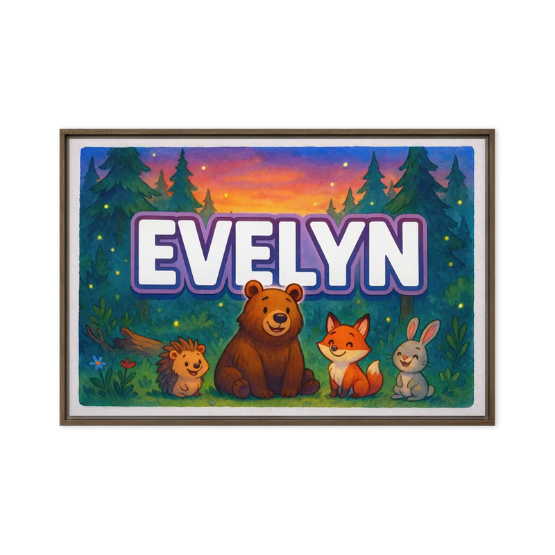 Evelyn Name Art - Forest Friends personalized wall print for kids