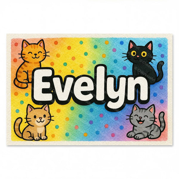 Evelyn Colorful Cats Name Art