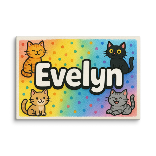 Evelyn Name Art - Colorful Cats Personalized Wall Art