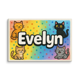 Evelyn Name Art - Colorful Cats personalized wall print for kids