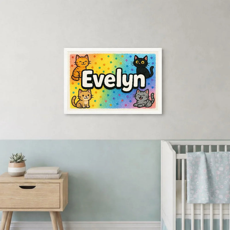 Evelyn Name Art - Colorful Cats personalized wall print for kids