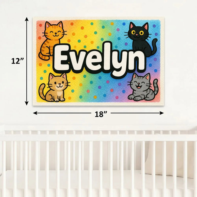 Evelyn Name Art - Colorful Cats personalized wall print for kids