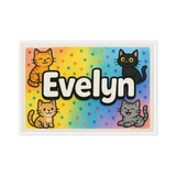 Evelyn Name Art - Colorful Cats personalized wall print for kids