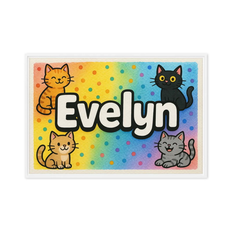Evelyn Name Art - Colorful Cats personalized wall print for kids