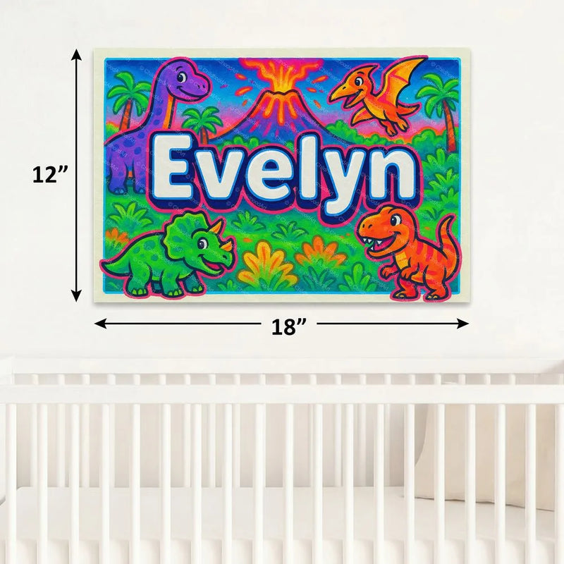 Adventurous personalized dinosaur name art for Evelyn