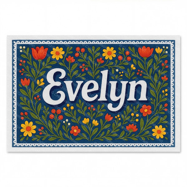 Evelyn Floral Farmhouse Name Art