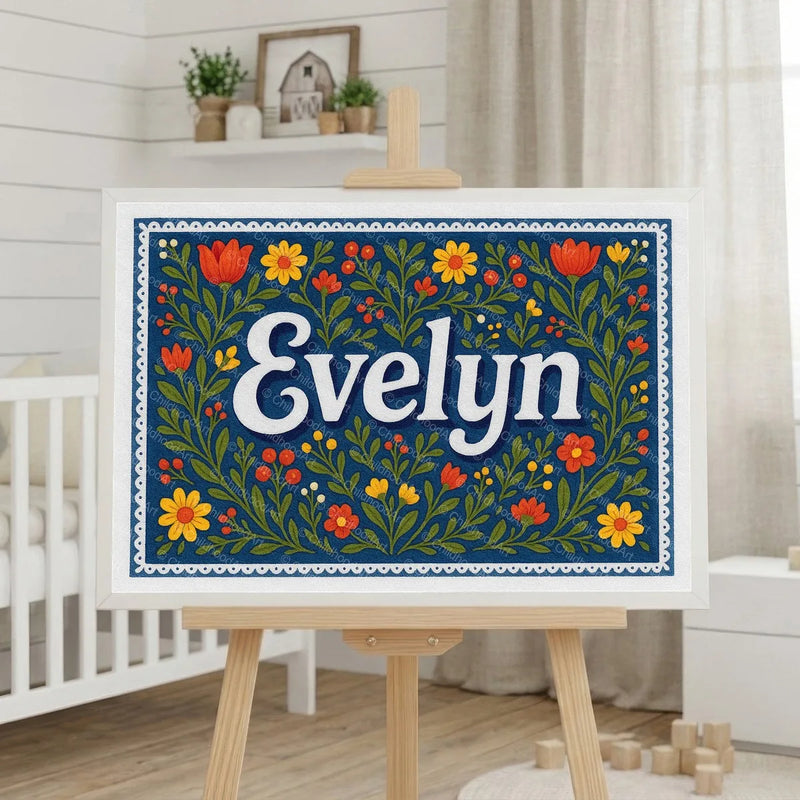 Calm personalized name art for Evelyn